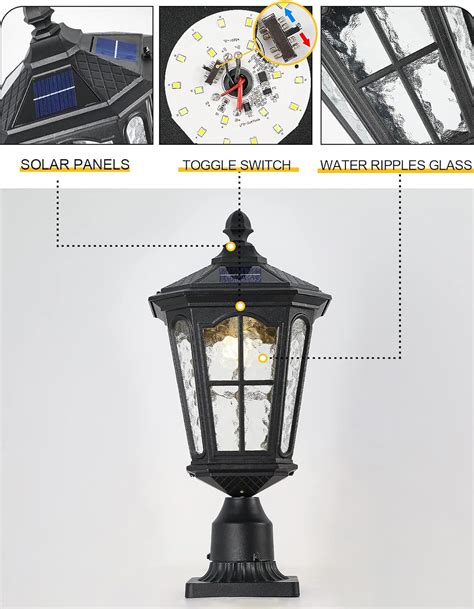 gate pillar lamp|GYDZ Solar Post Lights Outdoor Solar Lamp Post Light for Gate .